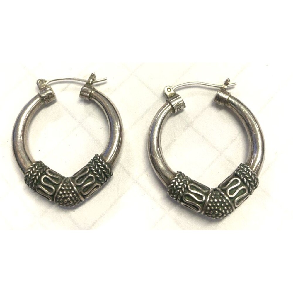 Vintage BA Suarti  Sterling Silver 925 Drop Hoop Earrings